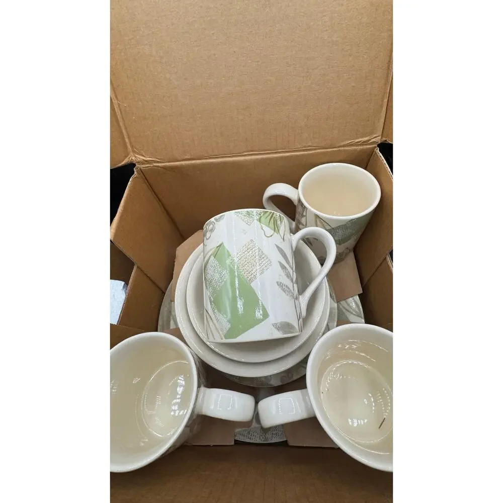 VTG Corelle 16-Piece Textured Leaves Dinnerware, NIB